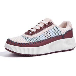 Lucky Step Women's Wine Pink Platform Sneakers Rhinestone Fashion Chunky Shoes